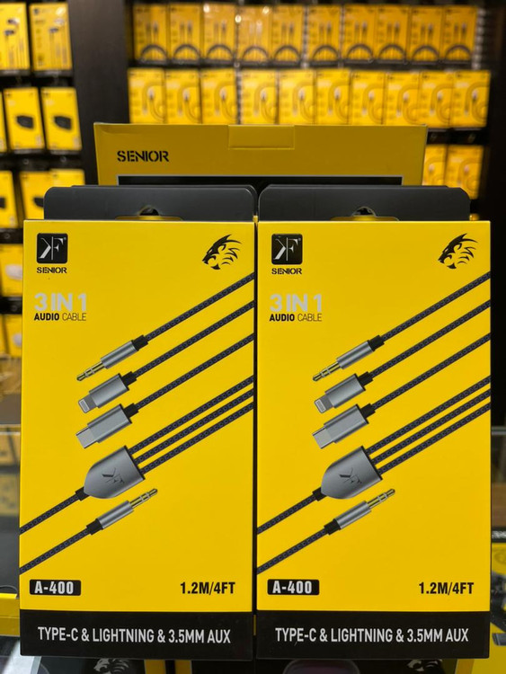 کابل AUX 3.5 mm به تایپ سی و لایتنینگ سه منظوره سینیور کوفنگ A-400