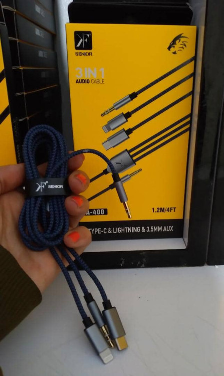 کابل AUX 3.5 mm به تایپ سی و لایتنینگ سه منظوره سینیور کوفنگ A-400