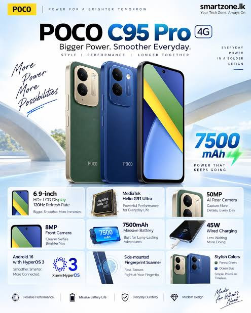 گوشی شیائومی POCO C95 PRO رم 6 گیگ رام و حافظه داخلی 128 گیگ 4G